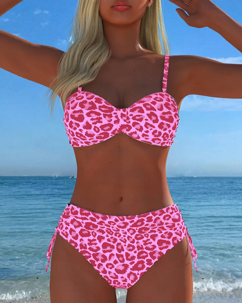 Leopard Print Lace-Up Swimsuit