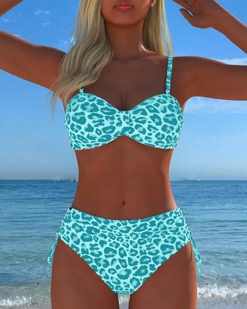 Leopard Print Lace-Up Swimsuit
