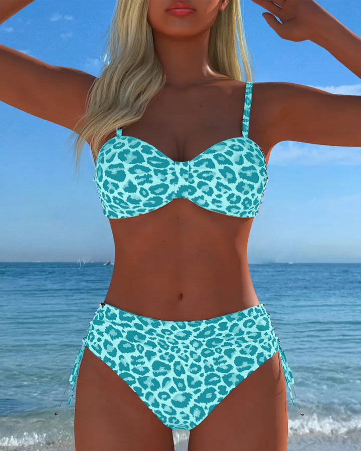 Leopard Print Lace-Up Swimsuit