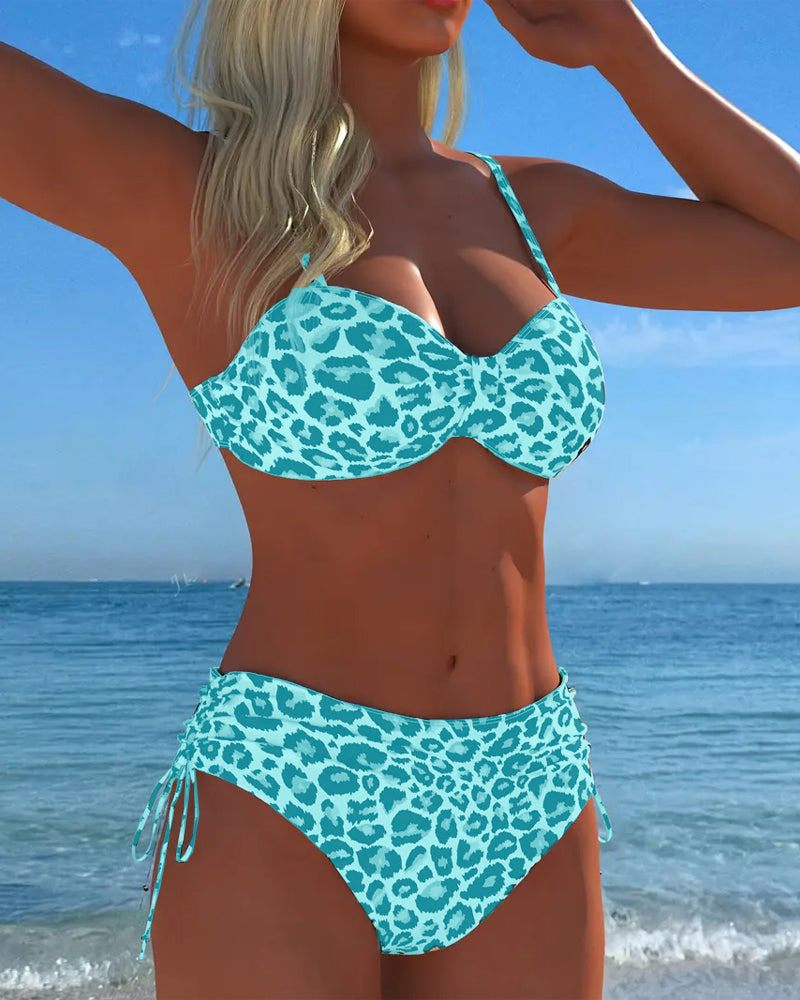 Leopard Print Lace-Up Swimsuit