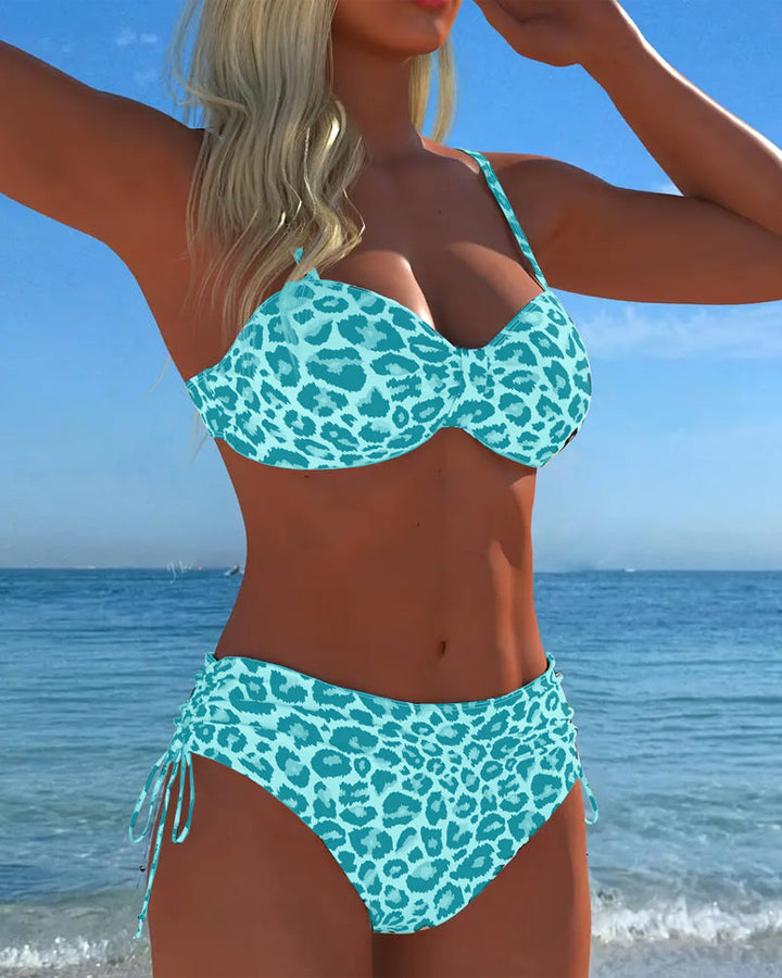 Leopard Print Lace-Up Swimsuit