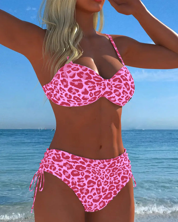 Leopard Print Lace-Up Swimsuit