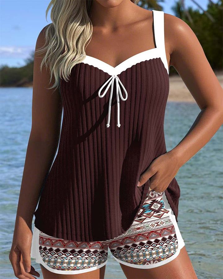 Printed Boxer Beach Shorts with Tankini Ribbet Design