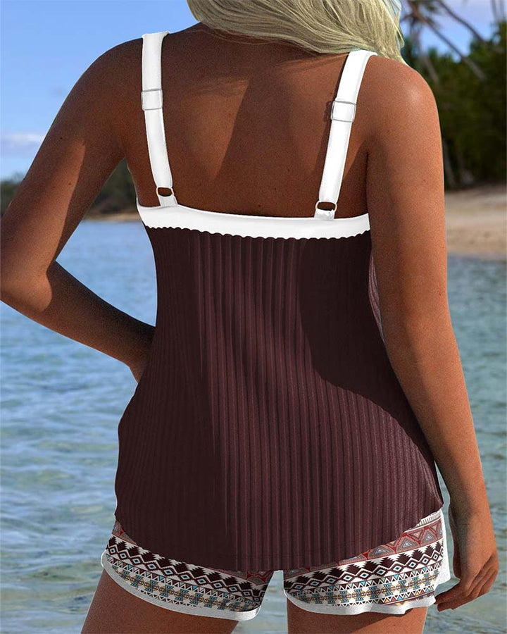 Printed Boxer Beach Shorts with Tankini Ribbet Design