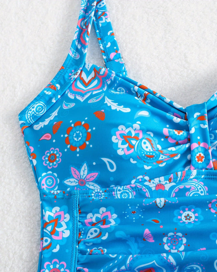 Pleated Floral One-Piece Swimsuit Vest