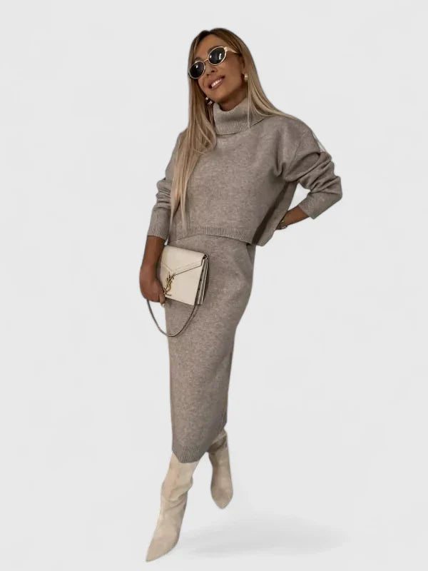 Chrystahl | Elegant Dress and Turtle Neck Sweater Set