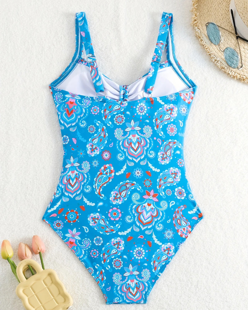 Pleated Floral One-Piece Swimsuit Vest
